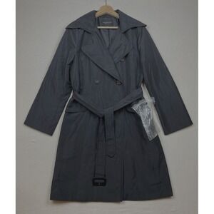 INDIVI Women's Trench Coat Size 42 Belted Double Breasted Lined Black